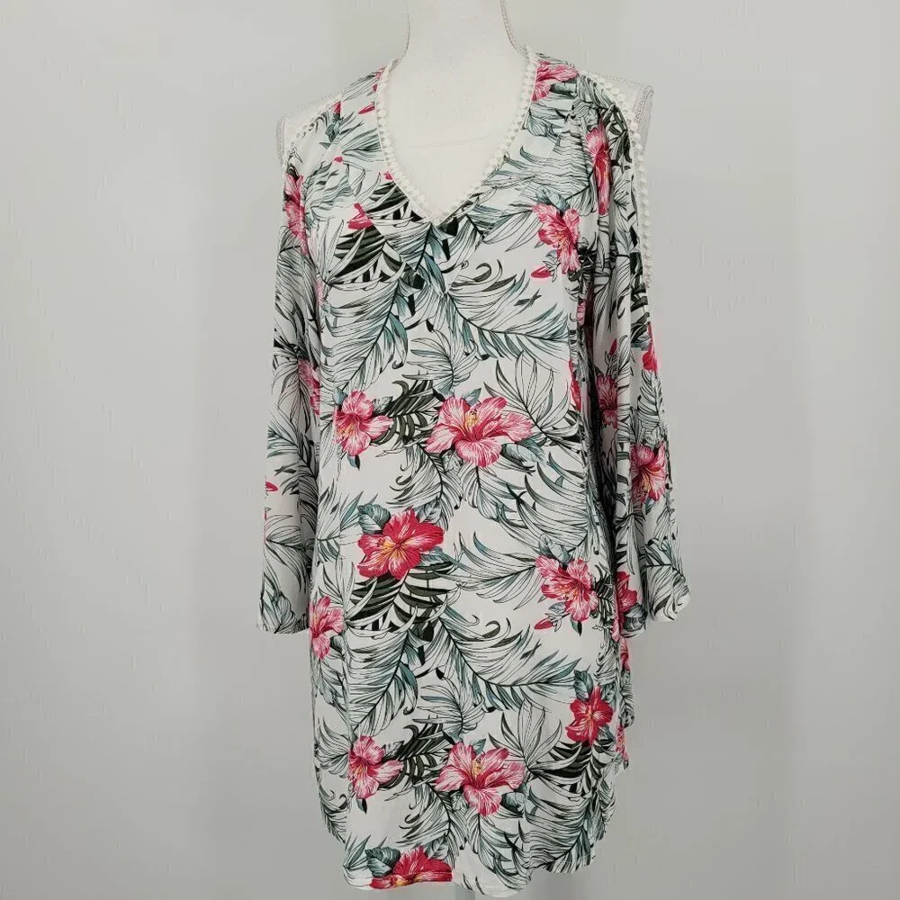 Solitaire Swim Tropical Floral Print Cold Shoulder Coverup